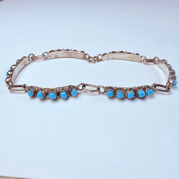 Native American Zuni Snake Eye Sleeping Beauty Turquoise Panel Vintage Bracelet - Picture 3 of 10